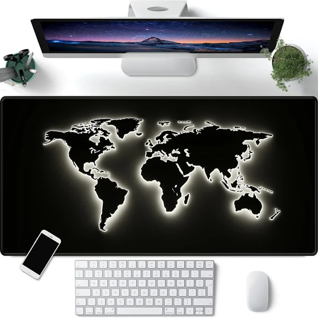 Килимок для миші Світна карта світу з різнокольоровими світловими точками ∙ Ігровий та офісний килимок Світна карта світу з LED-підсвіткою