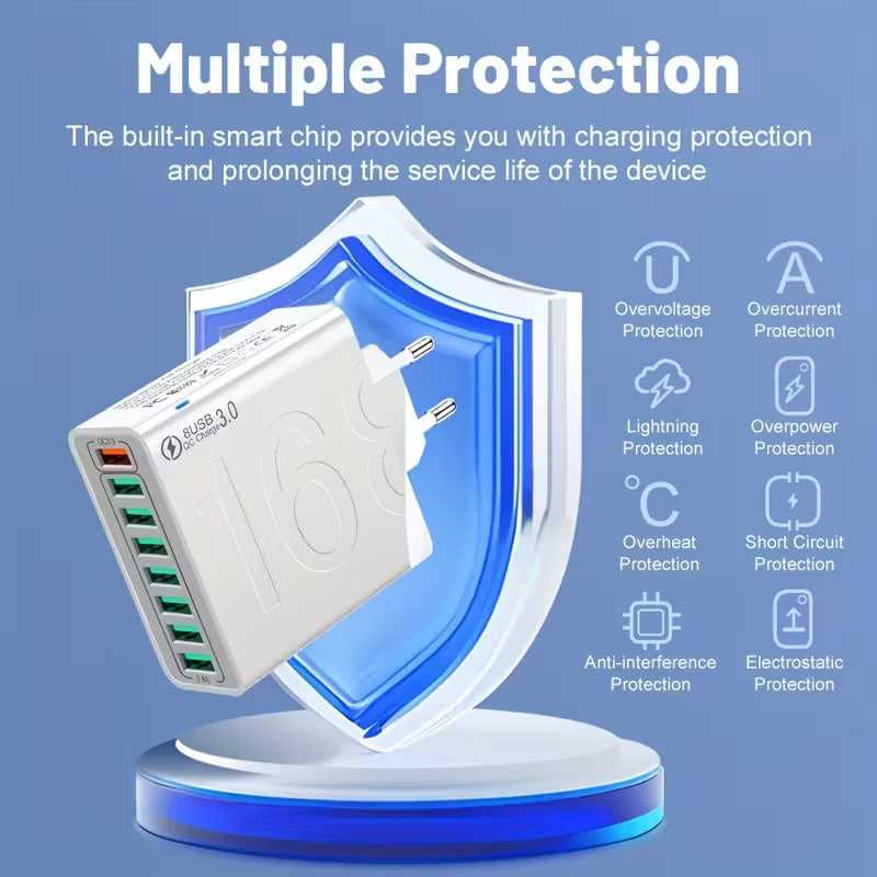 Адаптер для швидкої зарядки мобільних телефонів з 8 портами ∙ Зарядний пристрій 8-в-1 BK329 150Вт - мініатюра 9