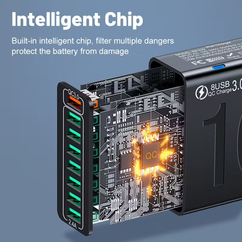 Адаптер для швидкої зарядки мобільних телефонів з 8 портами ∙ Зарядний пристрій 8-в-1 BK329 150Вт - мініатюра 11