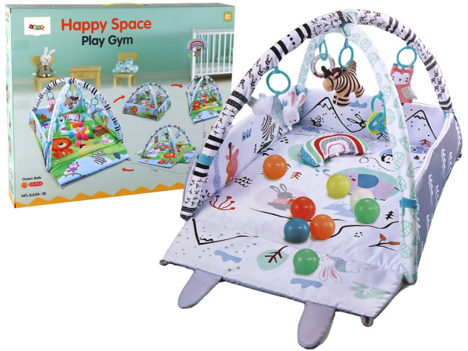 Розвиваючий ігровий кокон Wonder Toy з брязкальцями та м’ячиками ∙ Дитячий килимок з м’якими бортиками Wonder Toy