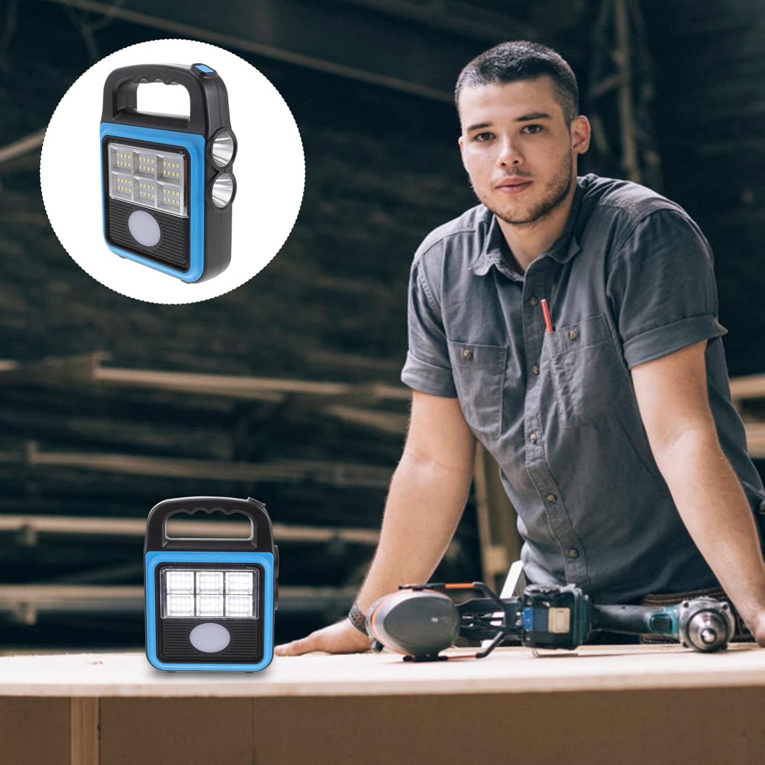 Фонарь-прожектор USB з сонячною панеллю та павербанком Solar LED light HS-8020 ∙ Світлодіодний кемпінговий ліхтар з функцією Power Bank HS-8020D - мініатюра 7