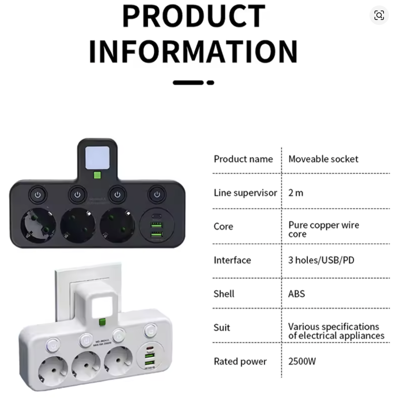 Універсальний перехідник HG-276 2500 Вт з 3 розетками ∙ Трійник з 2 USB + Type C Gtop HG-276 мережевий фільтр з підсвіткою - мініатюра 2