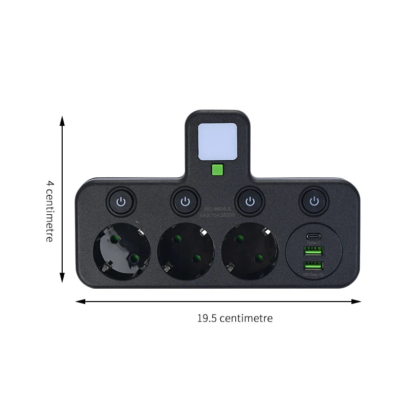 Універсальний перехідник HG-276 2500 Вт з 3 розетками ∙ Трійник з 2 USB + Type C Gtop HG-276 мережевий фільтр з підсвіткою - мініатюра 7