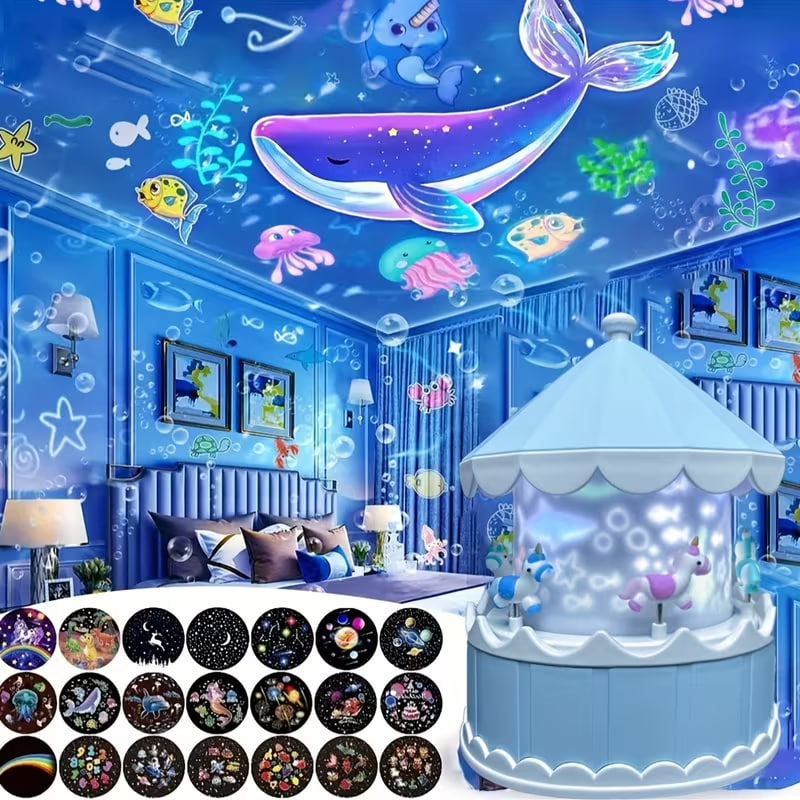 Нічник-проєктор від USB Карусель + Пульт 21 слайд ∙ LED світильник для дітей зі змінними проєкціями - мініатюра 6