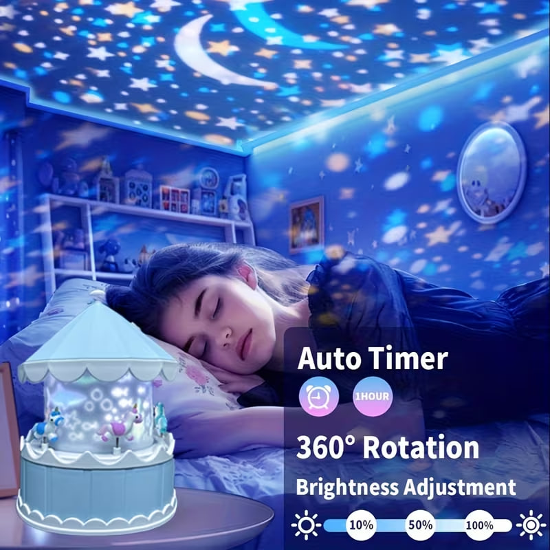 Нічник-проєктор від USB Карусель + Пульт 21 слайд ∙ LED світильник для дітей зі змінними проєкціями - мініатюра 7