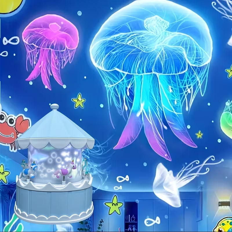 Нічник-проєктор від USB Карусель + Пульт 21 слайд ∙ LED світильник для дітей зі змінними проєкціями - мініатюра 9