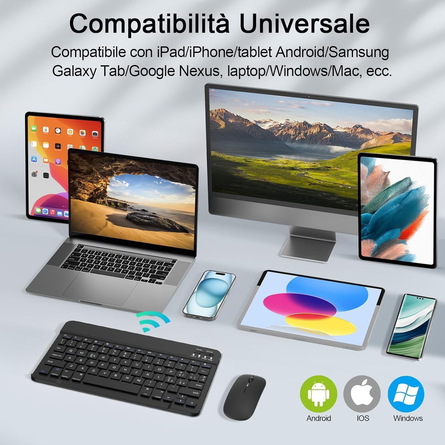 Бездротова клавіатура з мишкою для планшета XL-5370 для роботи та навчання ∙ Комплект Keyboard XL-5370 клавіатура + мишка Bluetooth з USB-приймачем - мініатюра 5