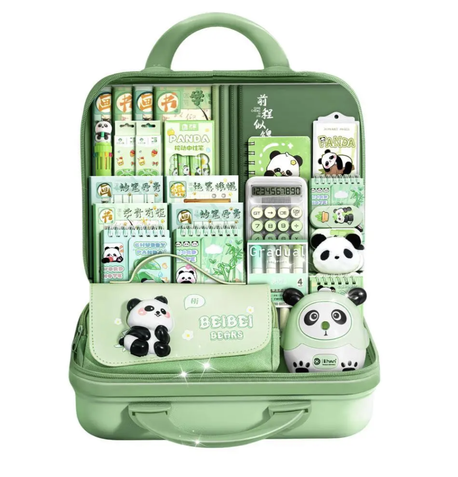 Канцелярський набір Панда 55 предметів у кейсі з кодовим замком ∙ Великий набір канцелярії у чемодані Панда 55 в 1