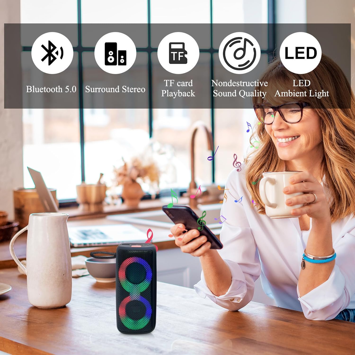 Портативна колонка MB-041 9150 Bluetooth з підсвічуванням∙ Колонка бездротова NB 041 з підсвічуванням і світловою музикою LED - мініатюра 2