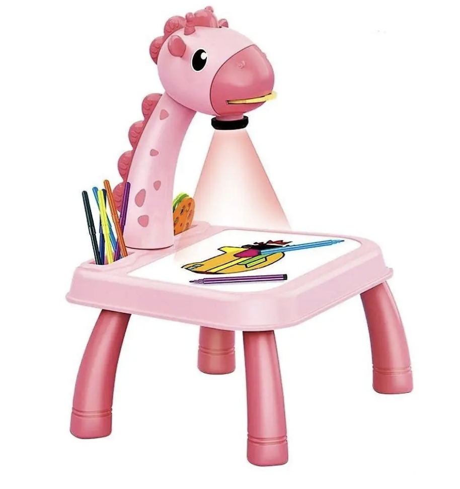 Дитячий стіл-проектор для малювання музичний з підсвічуванням Progector Paintining ∙ Стіл для малювання з проектором Жираф для дітей