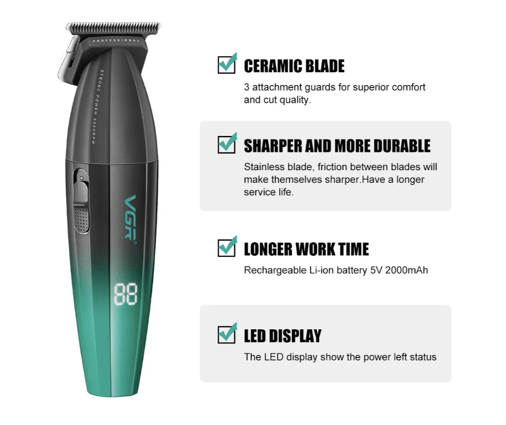 Професійний тример VGR V-906 з Т-подібним ножовим блоком і потужним мотором ∙ Машинка для стрижки VGR V-906 - мініатюра 4