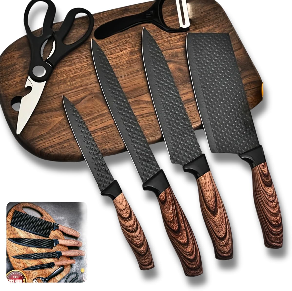 Набір кухонних ножів 4 шт + ножиці та овочечистка Kitchen utensils HA-177 ∙ Кухонний набір ножів HA-177