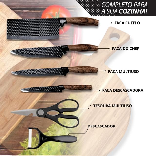 Набір кухонних ножів 4 шт + ножиці та овочечистка Kitchen utensils HA-177 ∙ Кухонний набір ножів HA-177 - мініатюра 2