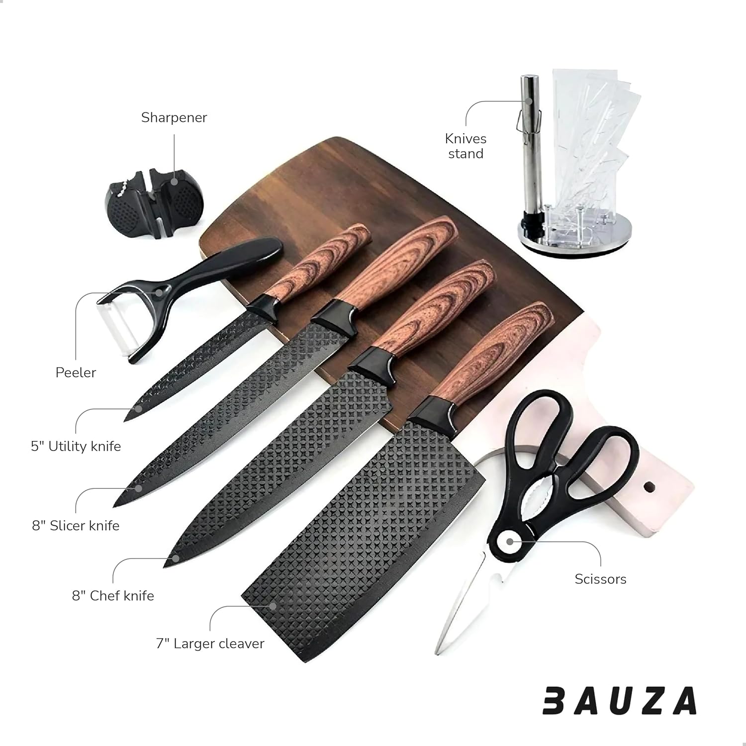 Набір кухонних ножів 4 шт + ножиці та овочечистка Kitchen utensils HA-177 ∙ Кухонний набір ножів HA-177 - мініатюра 8