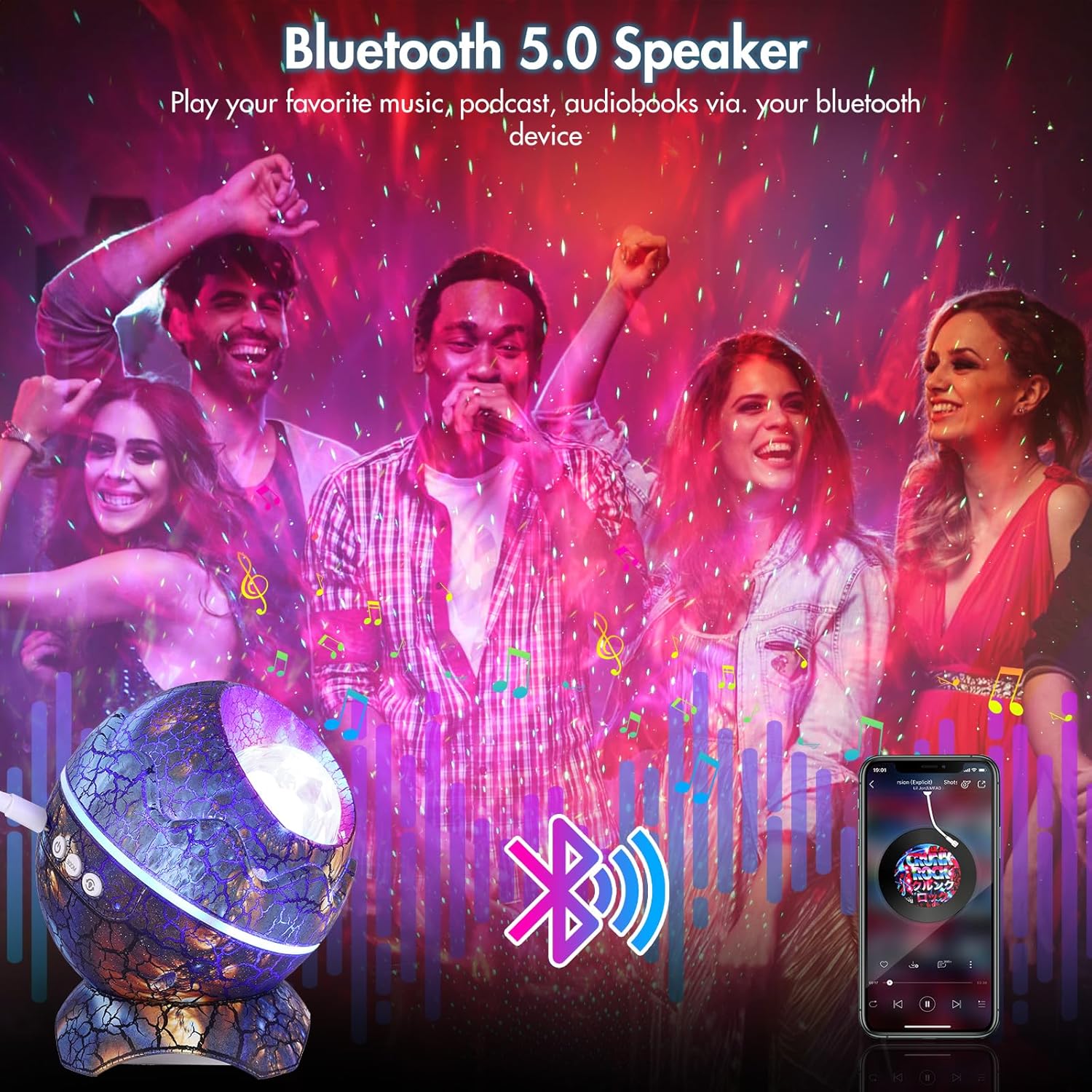 Проектор-нічник Яйце Динозавра з Bluetooth-колонкою та світловими ефектами ∙ Нічник-проектор Яйце Динозавра на підставці з пультом - мініатюра 10