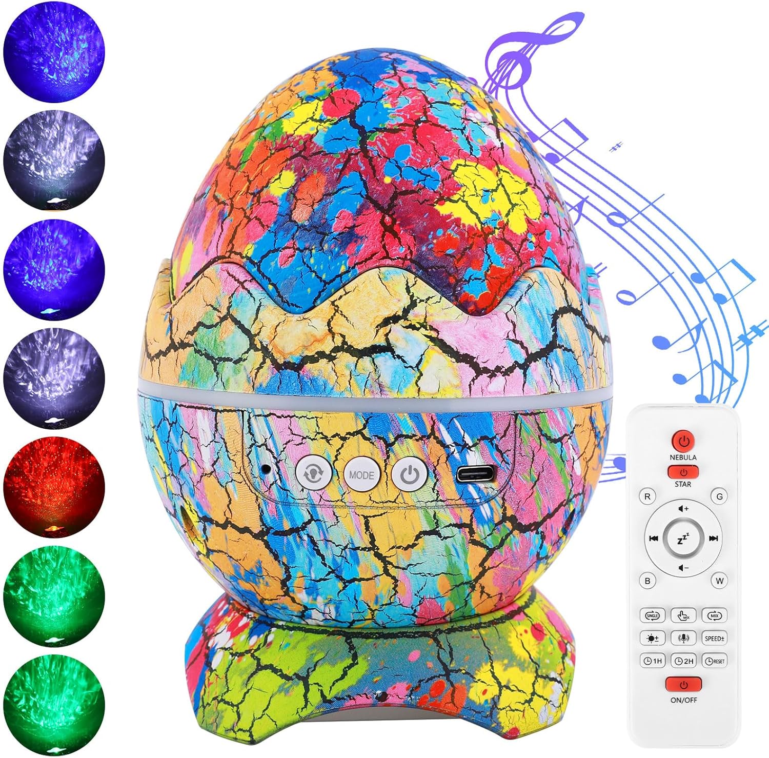 Проектор-нічник Яйце Динозавра з Bluetooth-колонкою та світловими ефектами ∙ Нічник-проектор Яйце Динозавра на підставці з пультом - мініатюра 12
