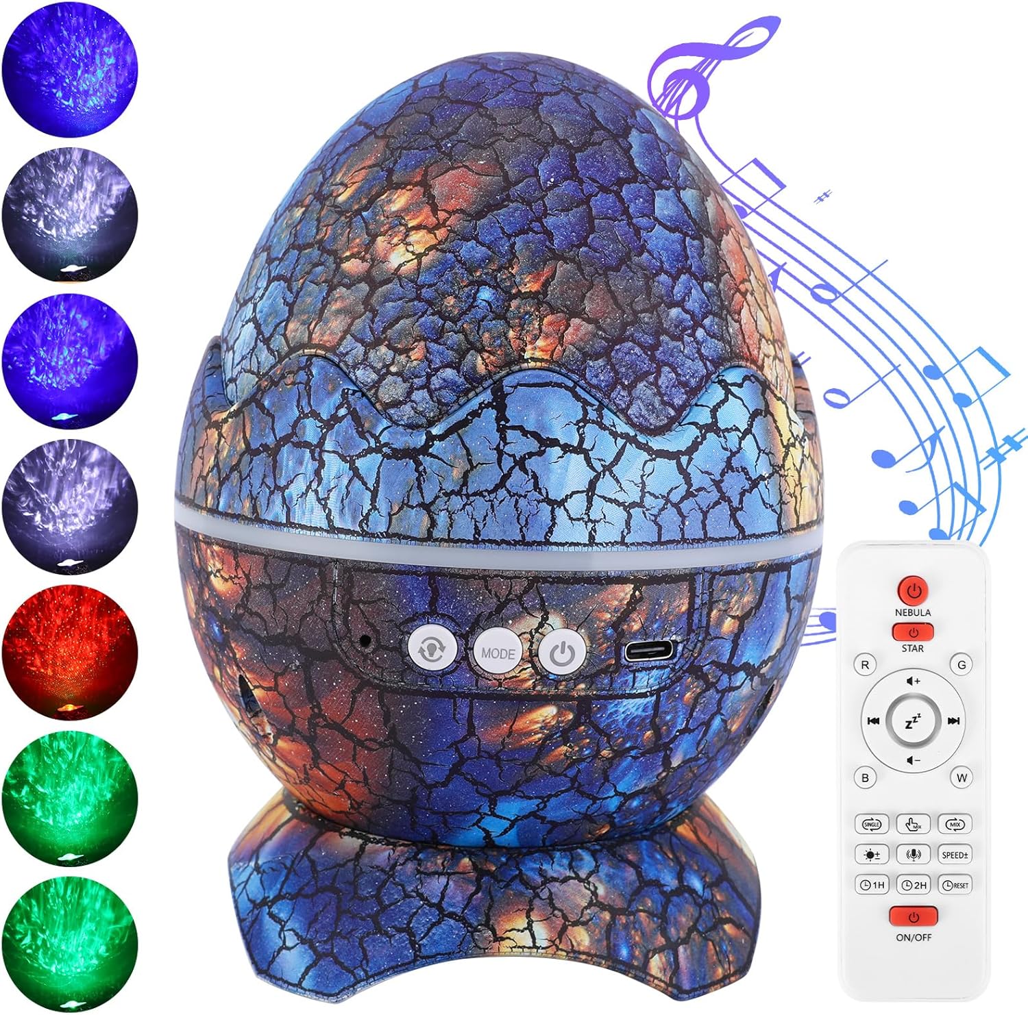 Проектор-нічник Яйце Динозавра з Bluetooth-колонкою та світловими ефектами ∙ Нічник-проектор Яйце Динозавра на підставці з пультом - мініатюра 13