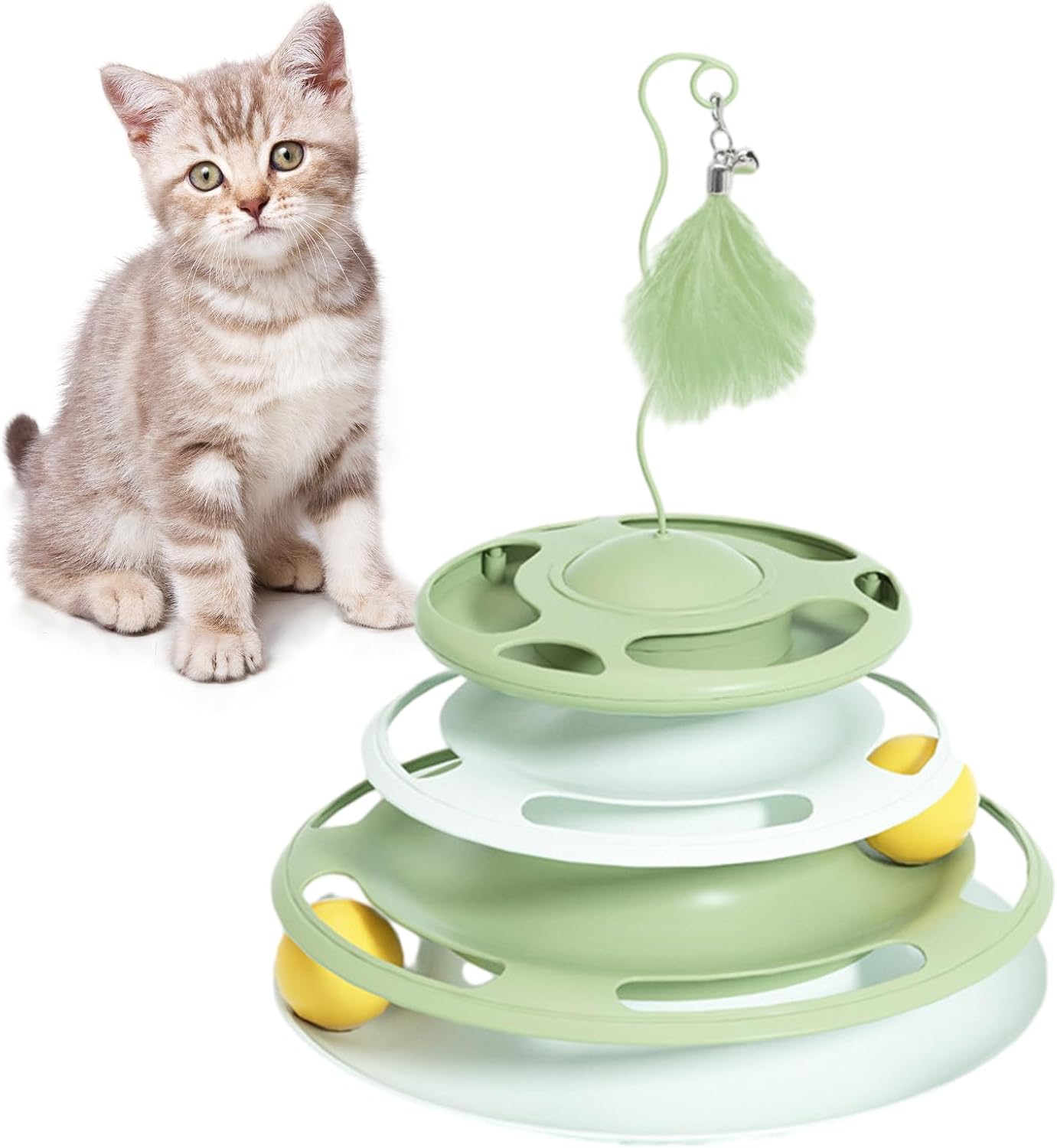 Ігровий трек для кішок 4 рівні з м'ячами та пером на пружині ∙ Інтерактивна іграшка для котів