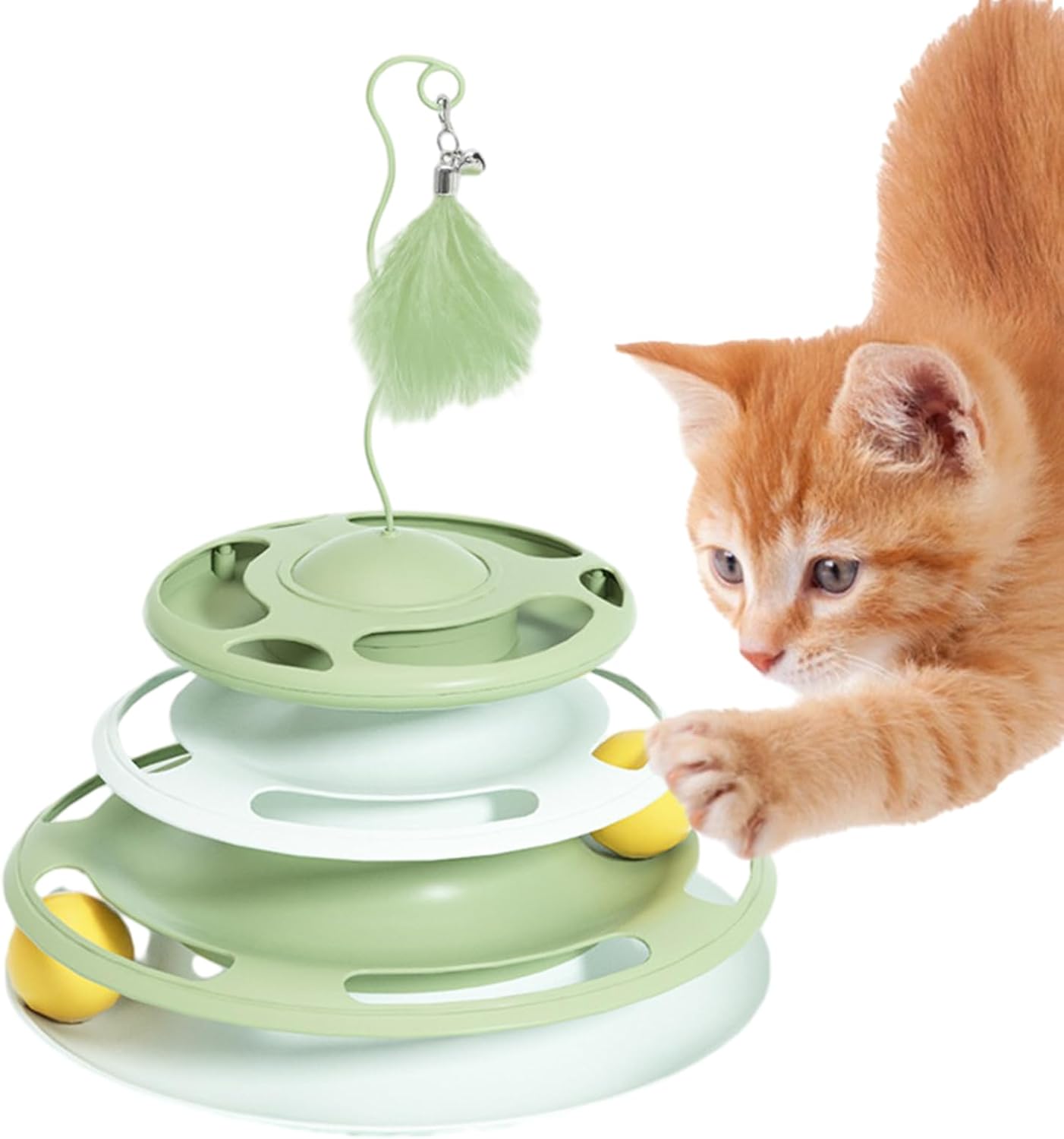 Ігровий трек для кішок 4 рівні з м'ячами та пером на пружині ∙ Інтерактивна іграшка для котів - мініатюра 2