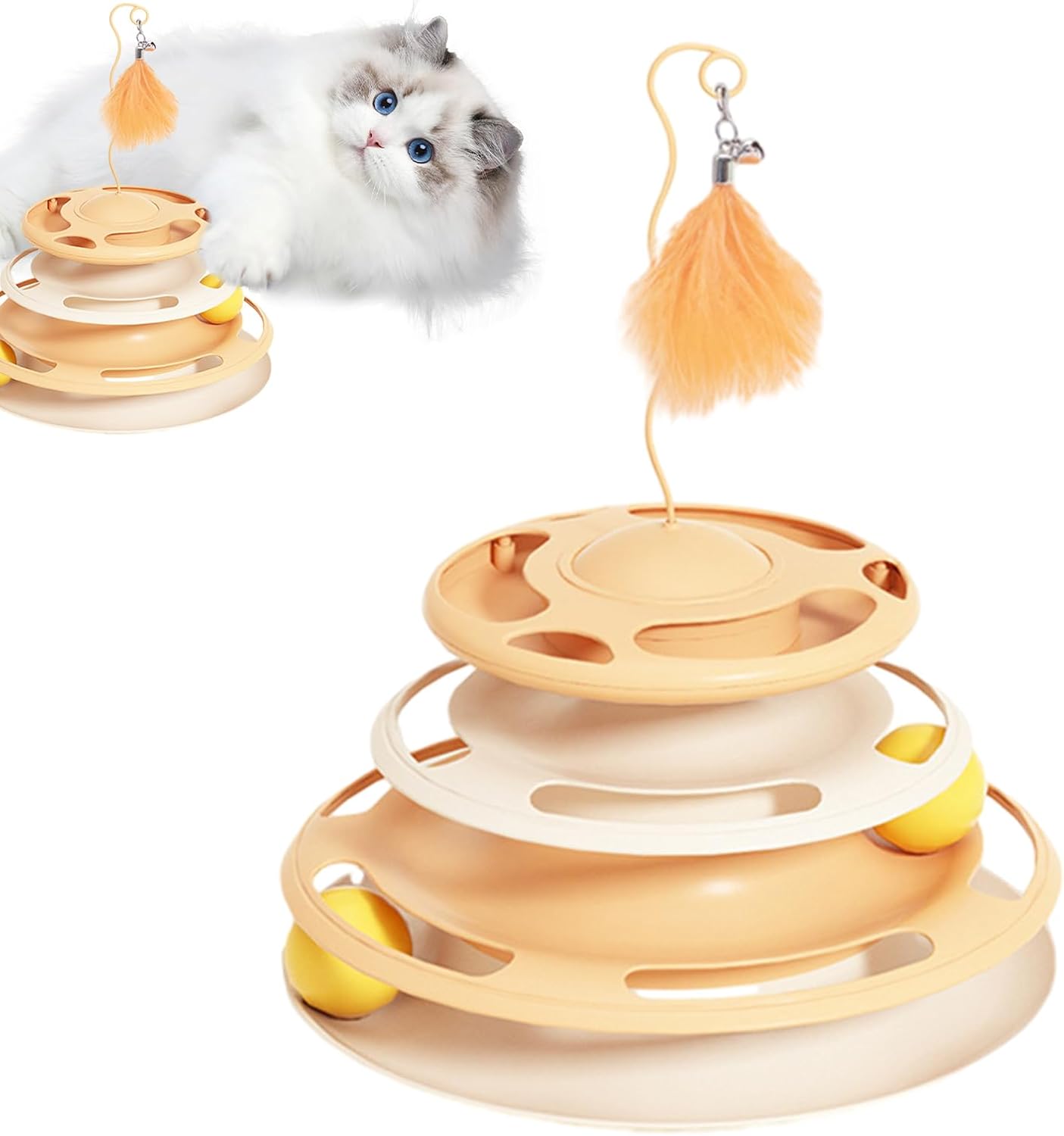 Ігровий трек для кішок 4 рівні з м'ячами та пером на пружині ∙ Інтерактивна іграшка для котів - мініатюра 6