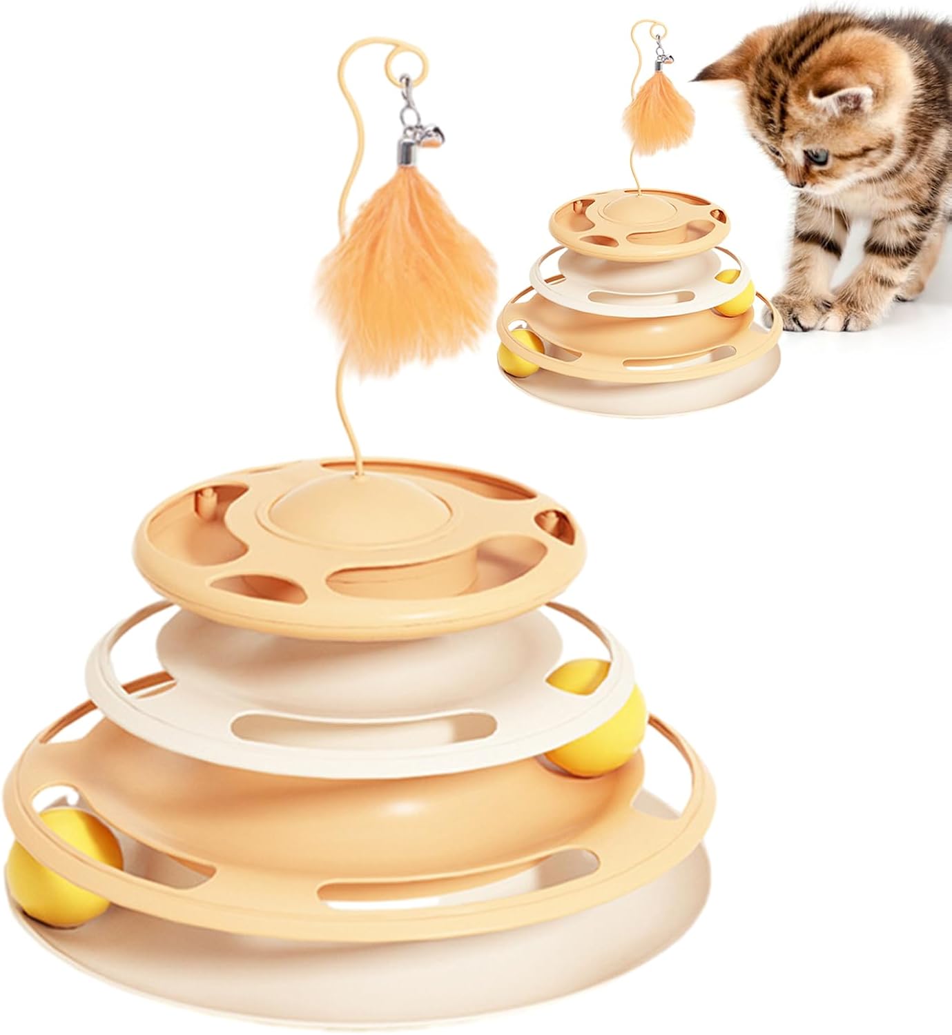 Ігровий трек для кішок 4 рівні з м'ячами та пером на пружині ∙ Інтерактивна іграшка для котів - мініатюра 10