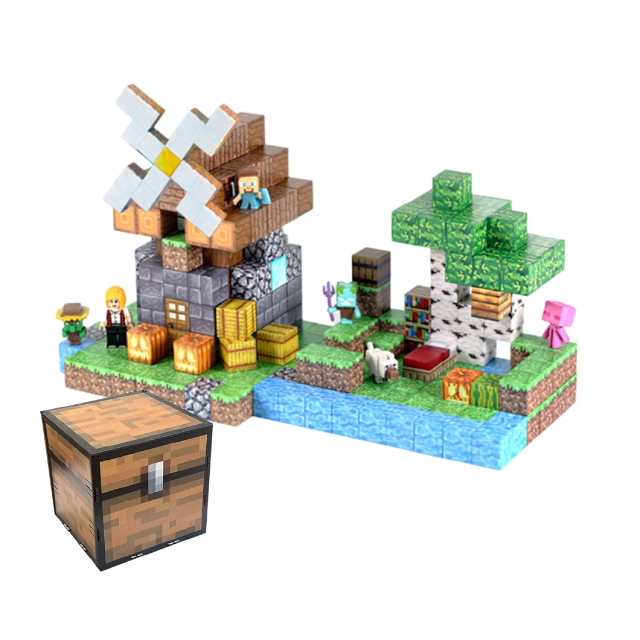 Дитячий магнітний конструктор Minecraft Млин з річкою з 267 блоків ∙ Магнітний конструктор Minecraft з 267 блоків для творчості та розваг - мініатюра 2