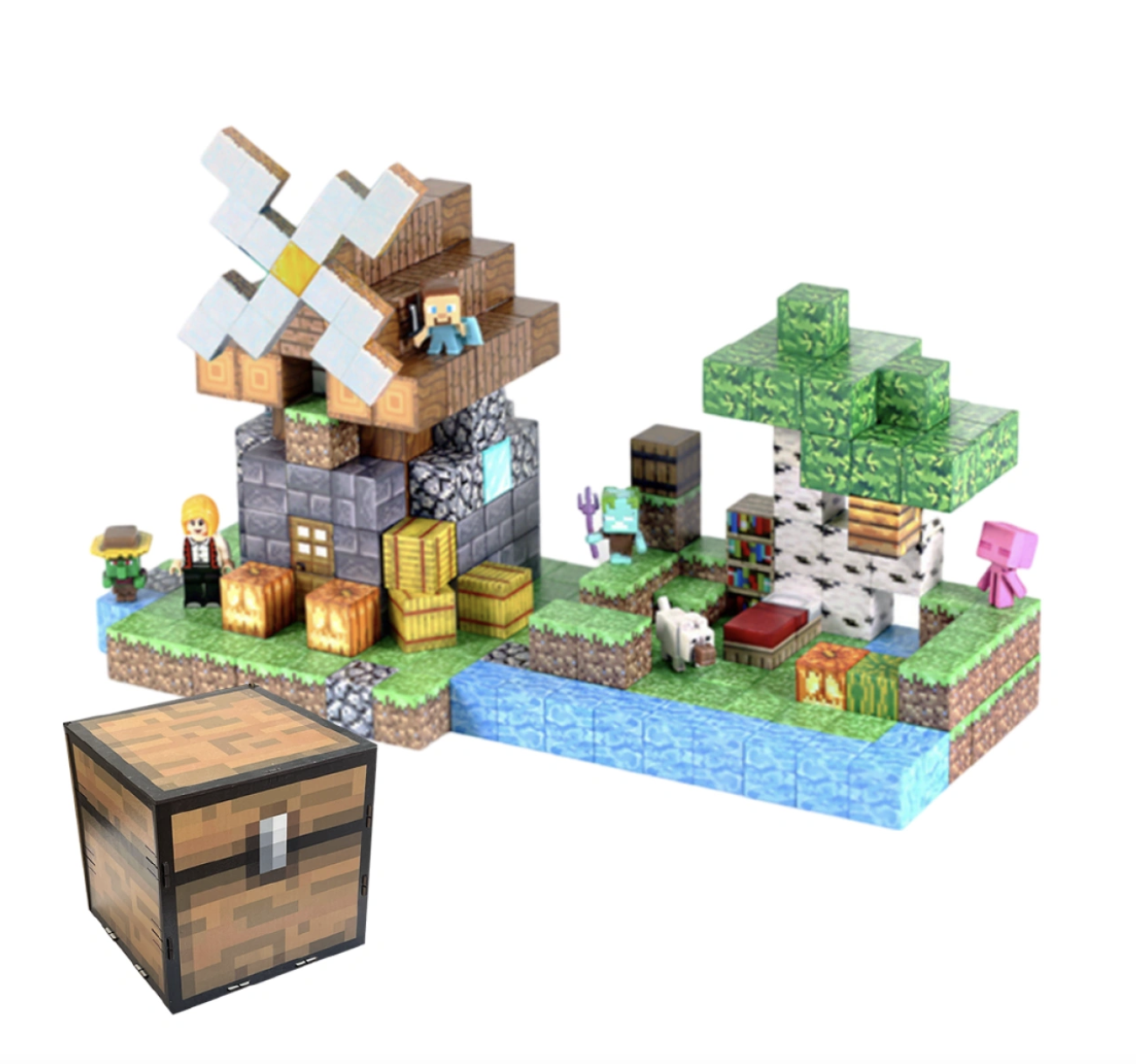 Дитячий магнітний конструктор Minecraft Млин з річкою з 267 блоків ∙ Магнітний конструктор Minecraft з 267 блоків для творчості та розваг - мініатюра 6