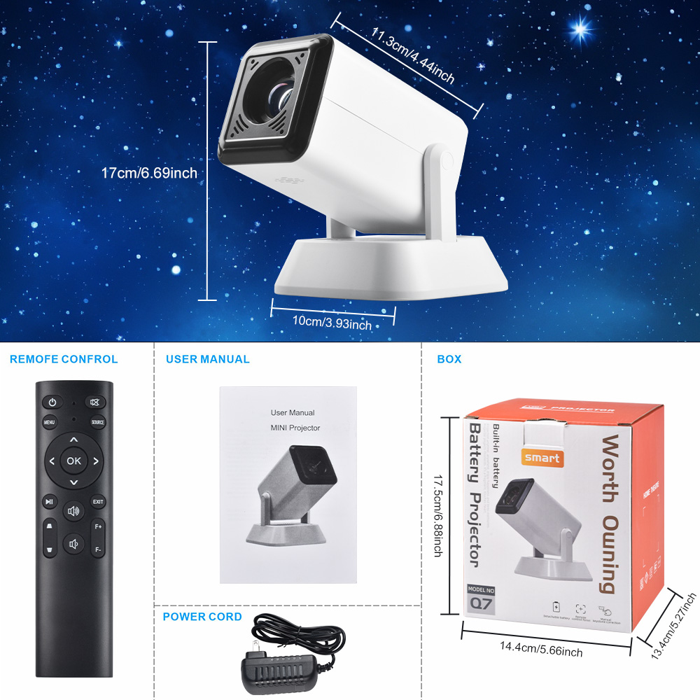 Портативний міні-проєктор Q7 Wi-Fi з акумулятором 4000 мАг ∙ Акумуляторний проєктор Q7 Wi-Fi - мініатюра 6