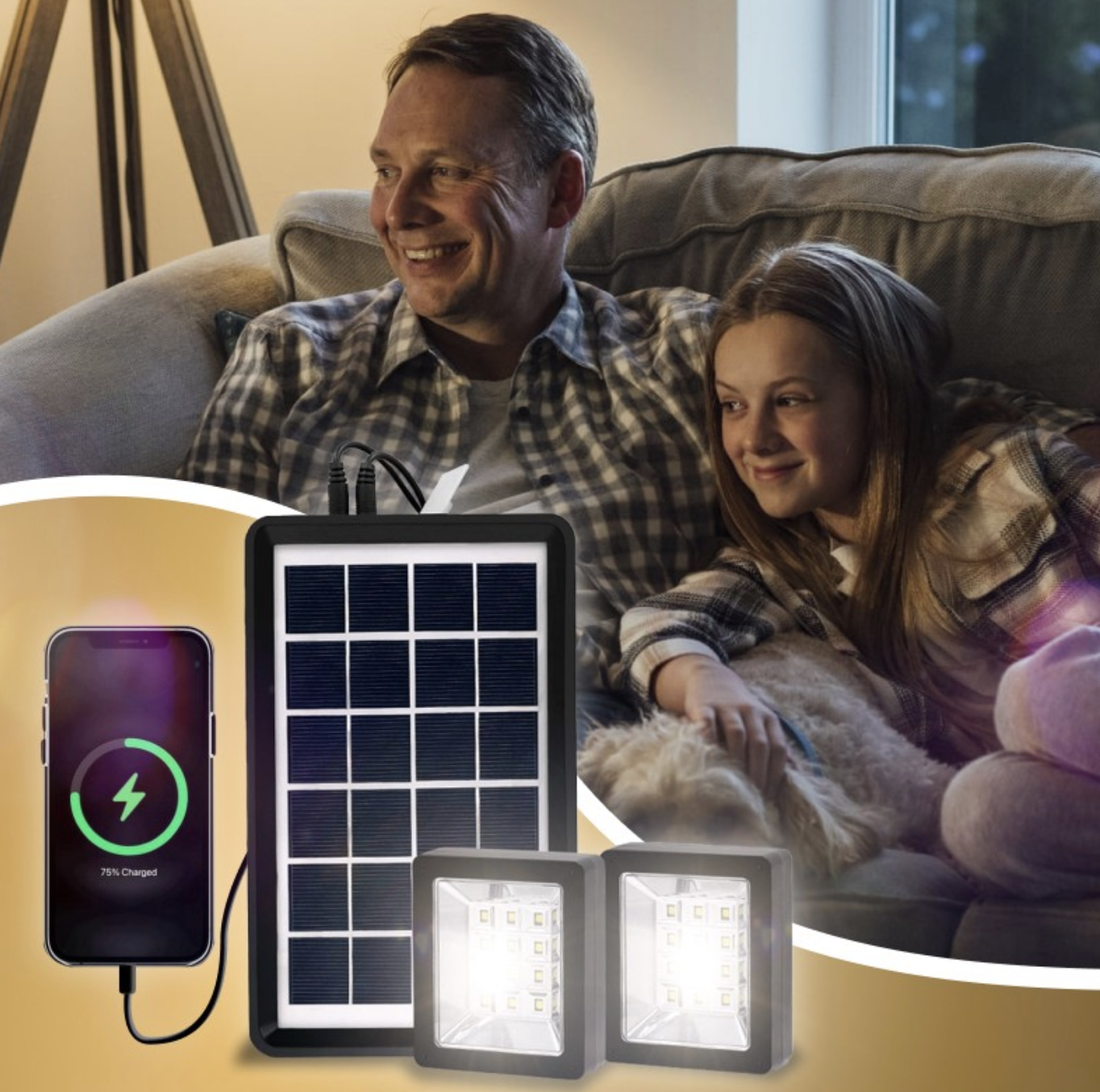 Портативна сонячна система EP-05 6V3W з літієвою батареєю, двома LED лампами та можливістю підзарядки телефону ∙ Лампа-прожектор EP-05 із сонячною панеллю 6V3W - мініатюра 7