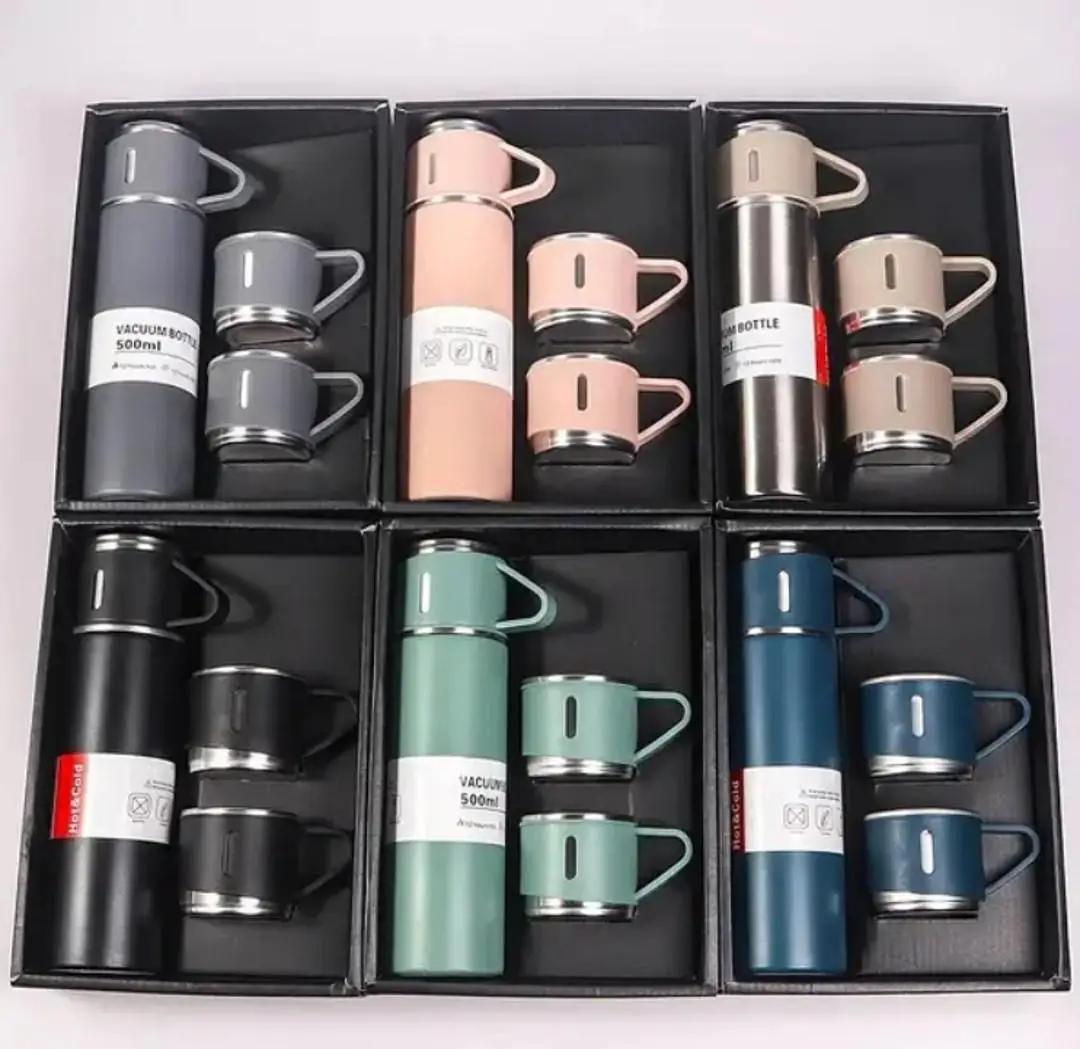 Вакуумний термос з нержавіючої сталі Vacuum Flask Set 500 мл із чашками в комплекті 3* 150 мл - мініатюра 2