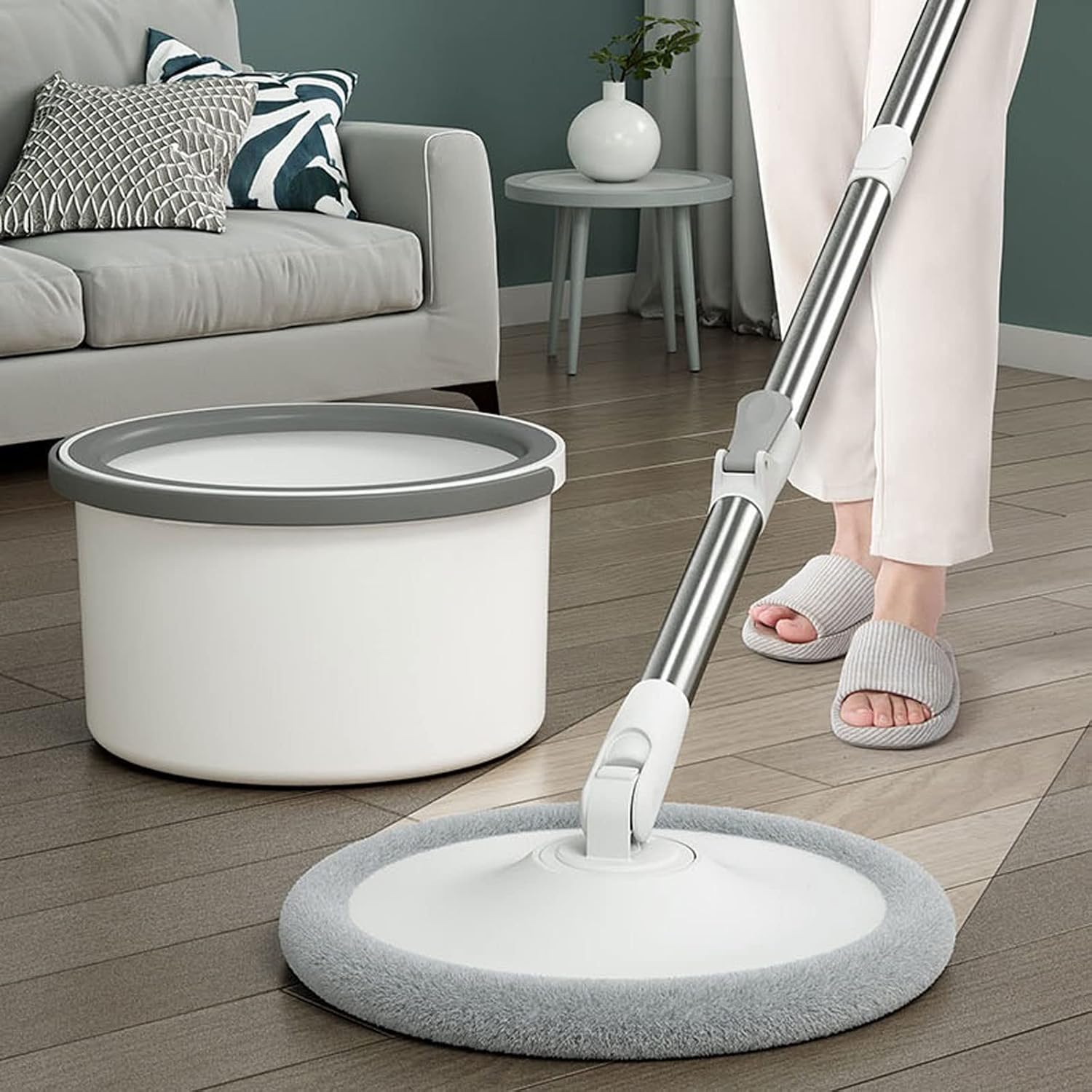 Швабра з обертовою насадкою для миття підлоги в комплекті з відром ∙ Швабра-центрифуга з відром та автоматичним віджимом для підлоги та вікон - мініатюра 4