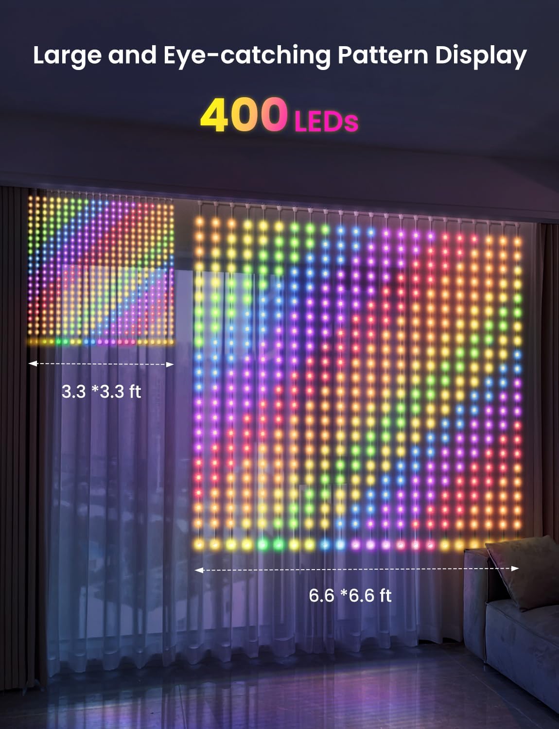 Гірлянда Smart-штора SFK-07 святкова LED-гірлянда для дому ∙ Світлодіодна штора з додатком SFK-07 20 ниток по 20 LED - мініатюра 10