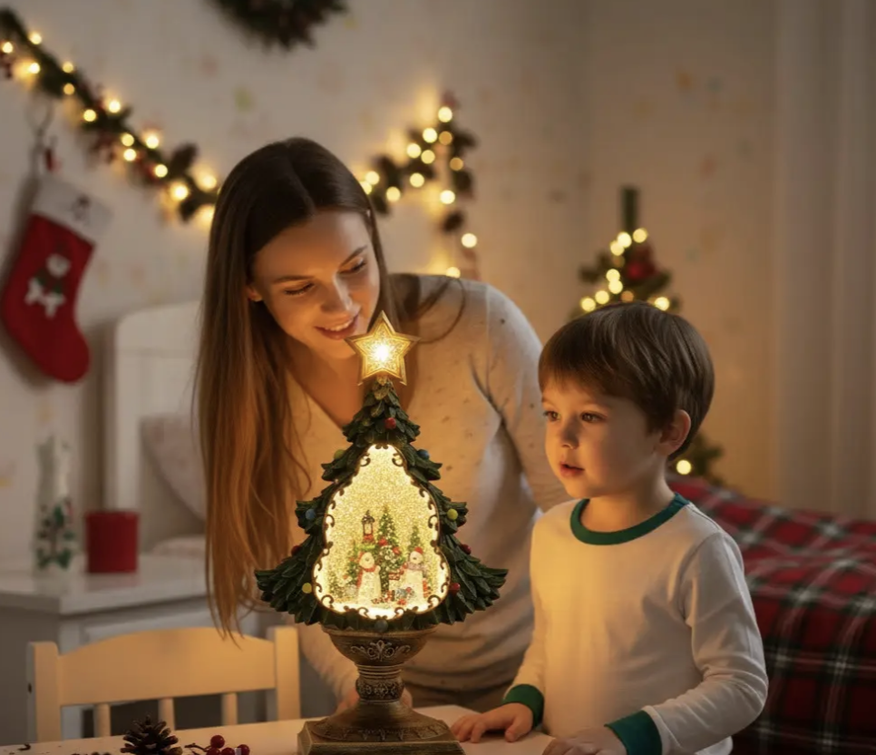 Святковий LED-світильник XHF-8002 з ефектом падаючого снігу та музикою ∙ Новорічний сніжний світильник-декор Ялинка XHF-8002 - мініатюра 3