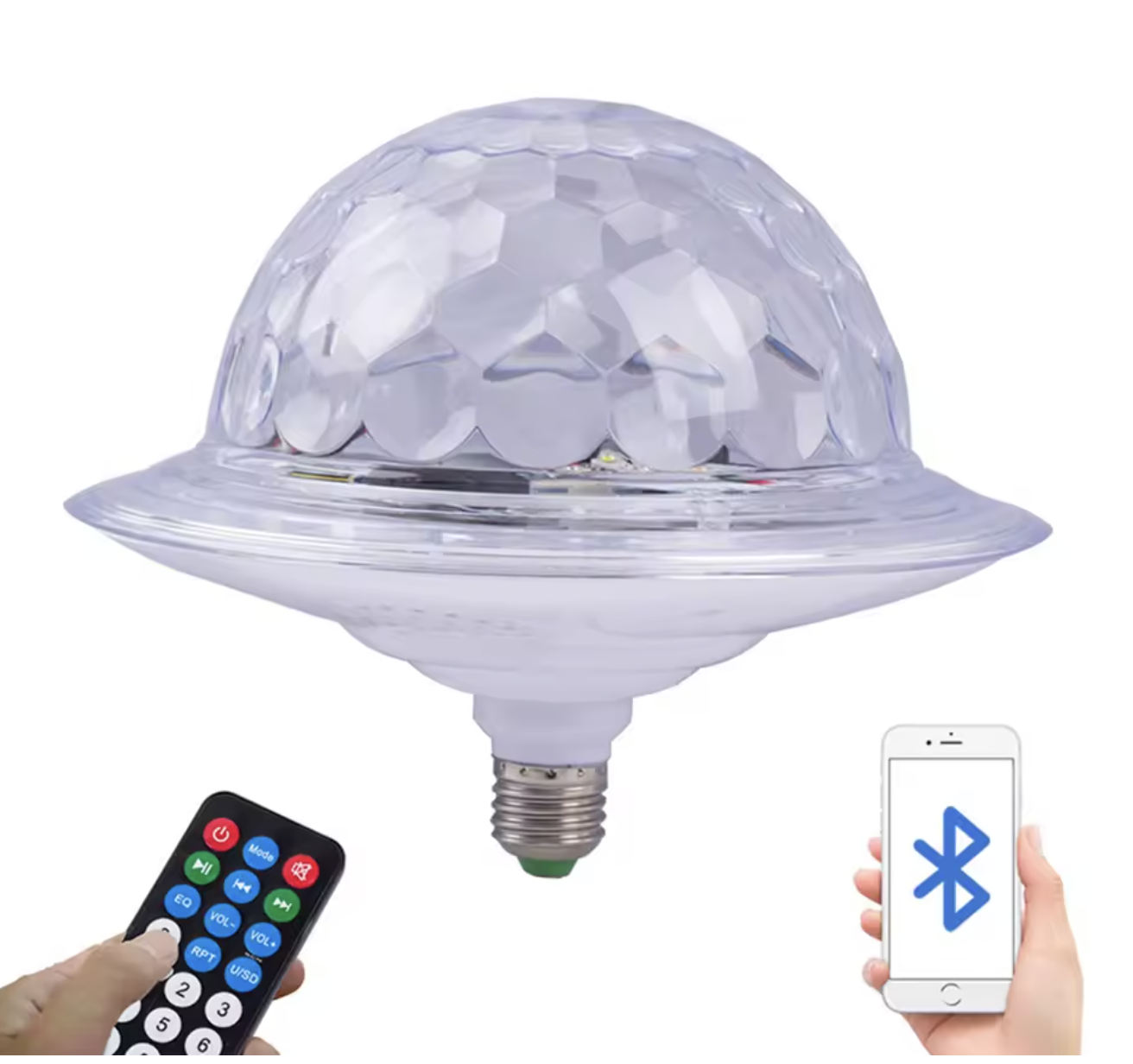 Світлодіодна обертаюча лампа RD-7202 з Bluetooth для вечірок ∙ Диско-куля з динаміком у патрон RD-7202 - мініатюра 4