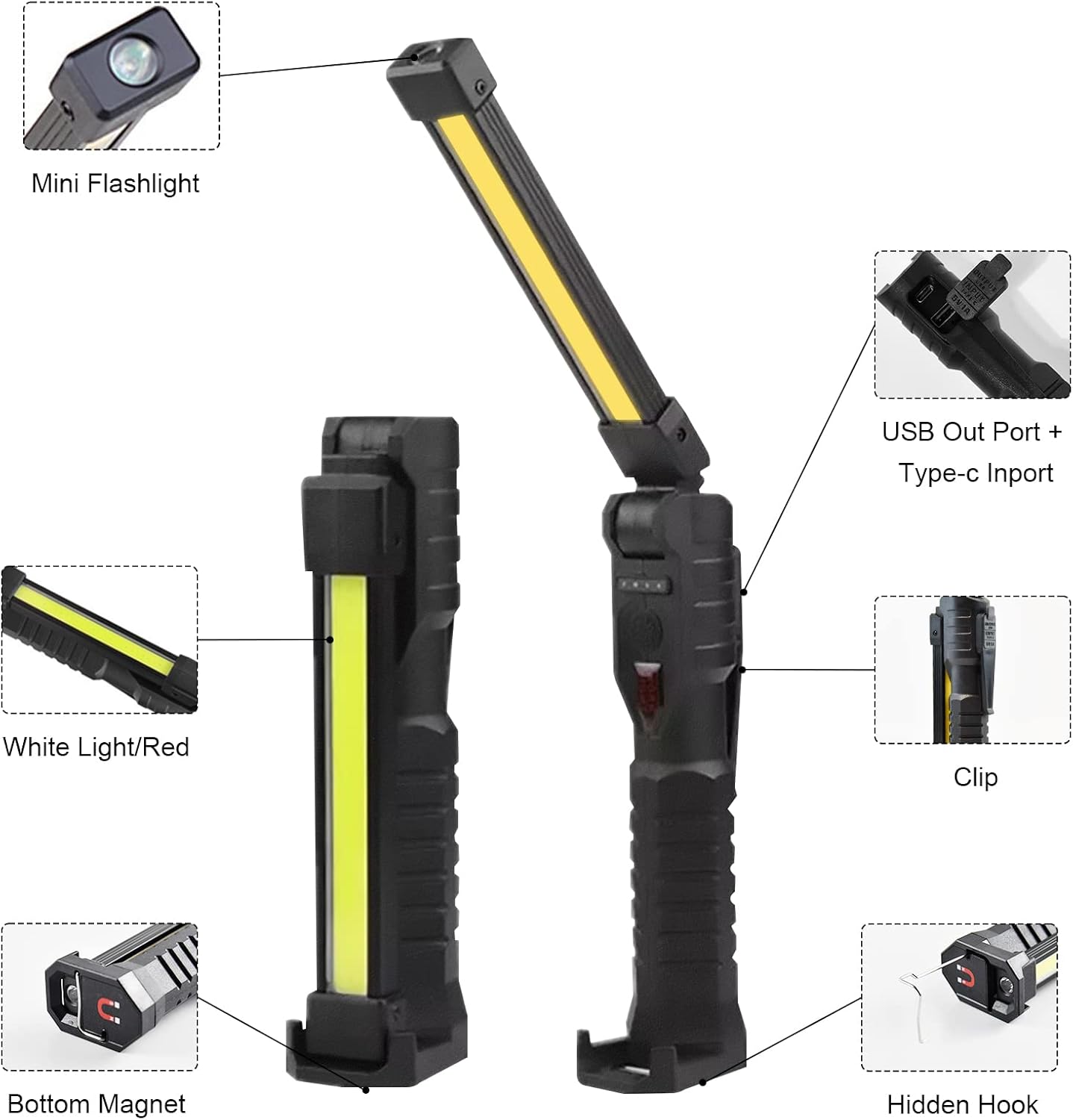 Ліхтар LIGHT L08-1 з магнітним підставою та підвісним гачком для кемпінгу ∙ Акумуляторний поворотний ліхтар LIGHT L08-1 - мініатюра 6