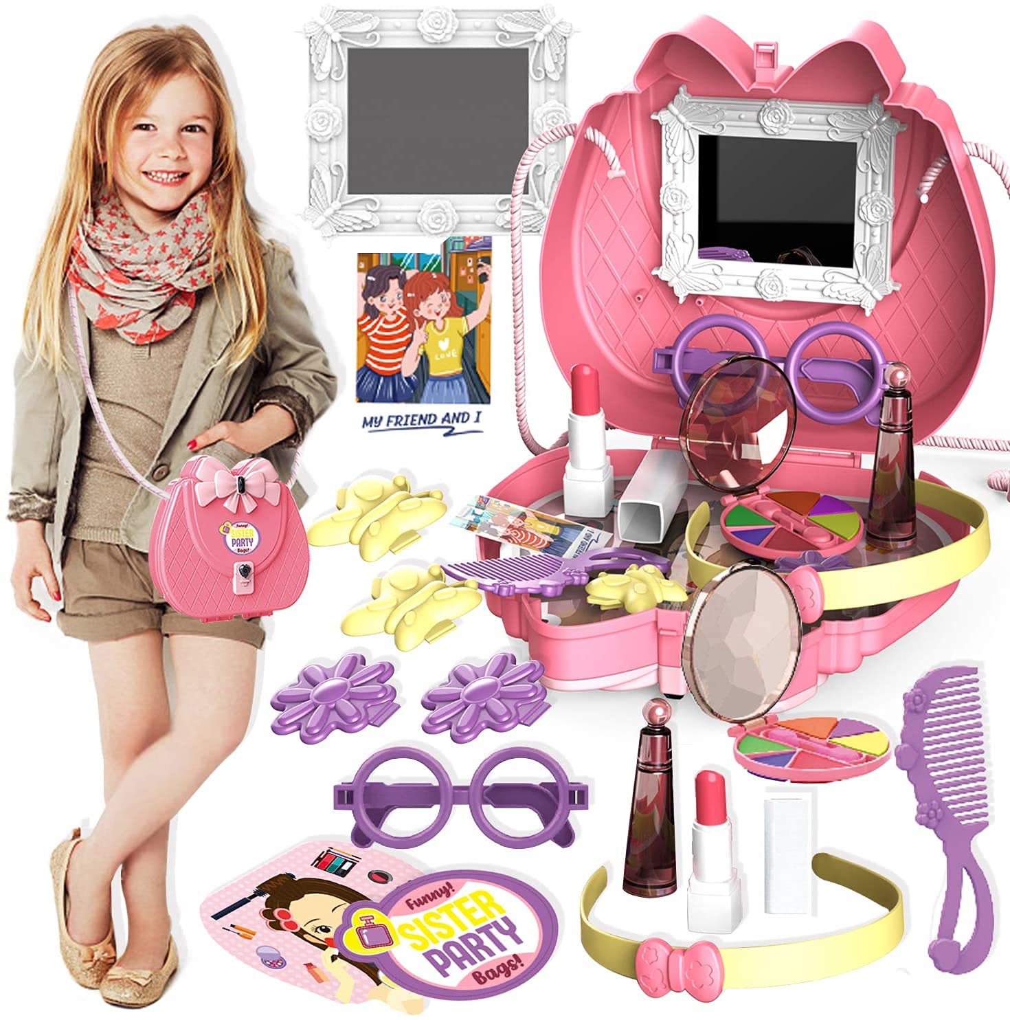 Дитячий косметичний набір Kids Pretend Toy Bag сумка для макіяжу з дзеркалом ∙ Ігровий набір Kids Pretend Toy Bag для дівчат