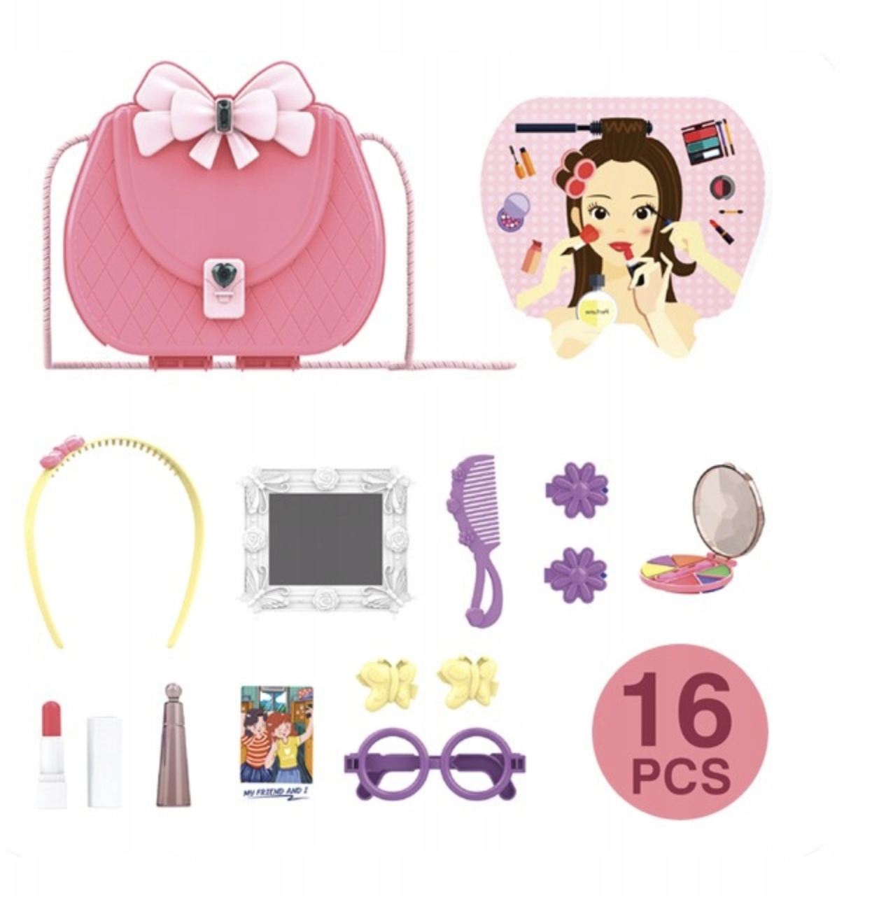 Дитячий косметичний набір Kids Pretend Toy Bag сумка для макіяжу з дзеркалом ∙ Ігровий набір Kids Pretend Toy Bag для дівчат - мініатюра 4