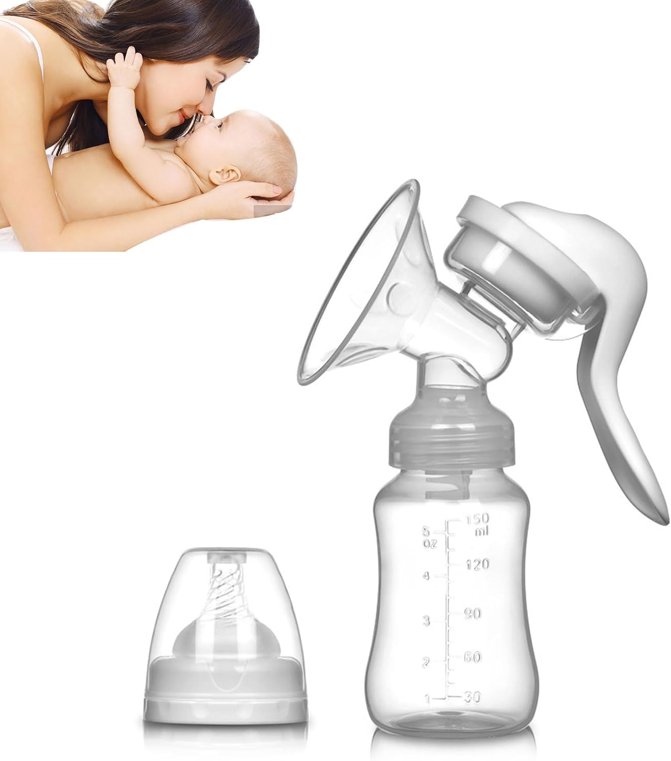 Ручний молоковідсмоктувач + пляшечка для годування та зберігання грудного молока ∙ Портативний силіконовий молоковідсмоктувач для годування