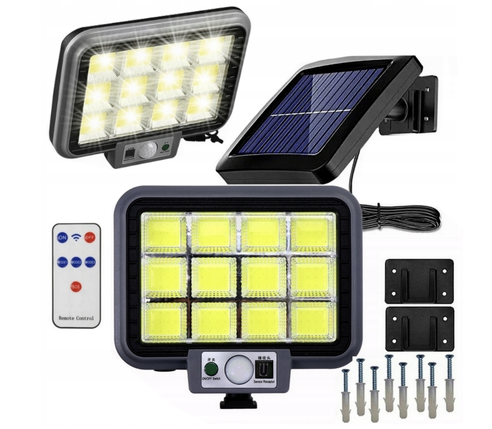 Вуличний LED акумуляторний світильник з датчиком руху на сонячній батареї GL-10 COB ∙ Настінний сонячний світильник COB LED GL-10