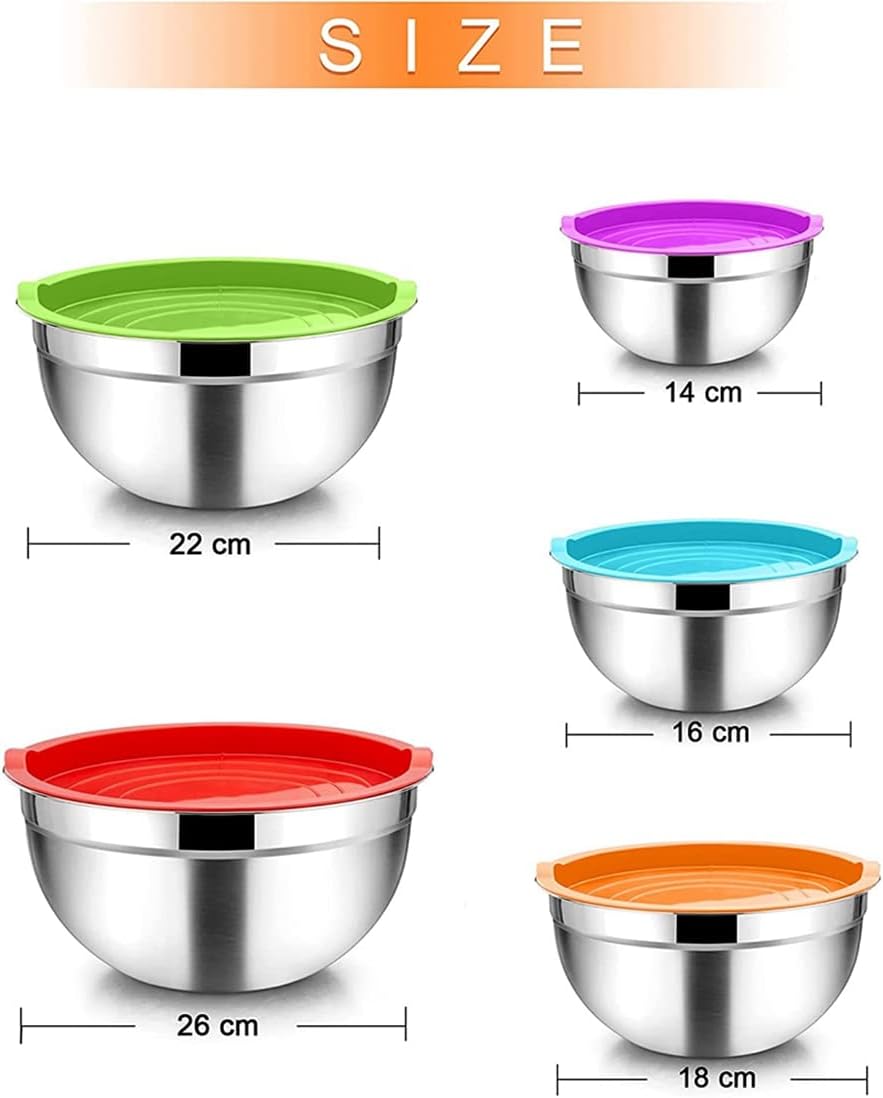 Набір з 5 мисок з кришками UN-1517 для зберігання та приготування їжі ∙ Миски UN-1517 з нержавної сталі з пластиковими кришками - мініатюра 2