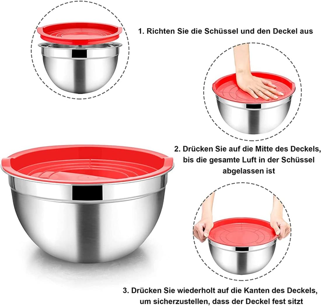 Набір з 5 мисок з кришками UN-1517 для зберігання та приготування їжі ∙ Миски UN-1517 з нержавної сталі з пластиковими кришками - мініатюра 6
