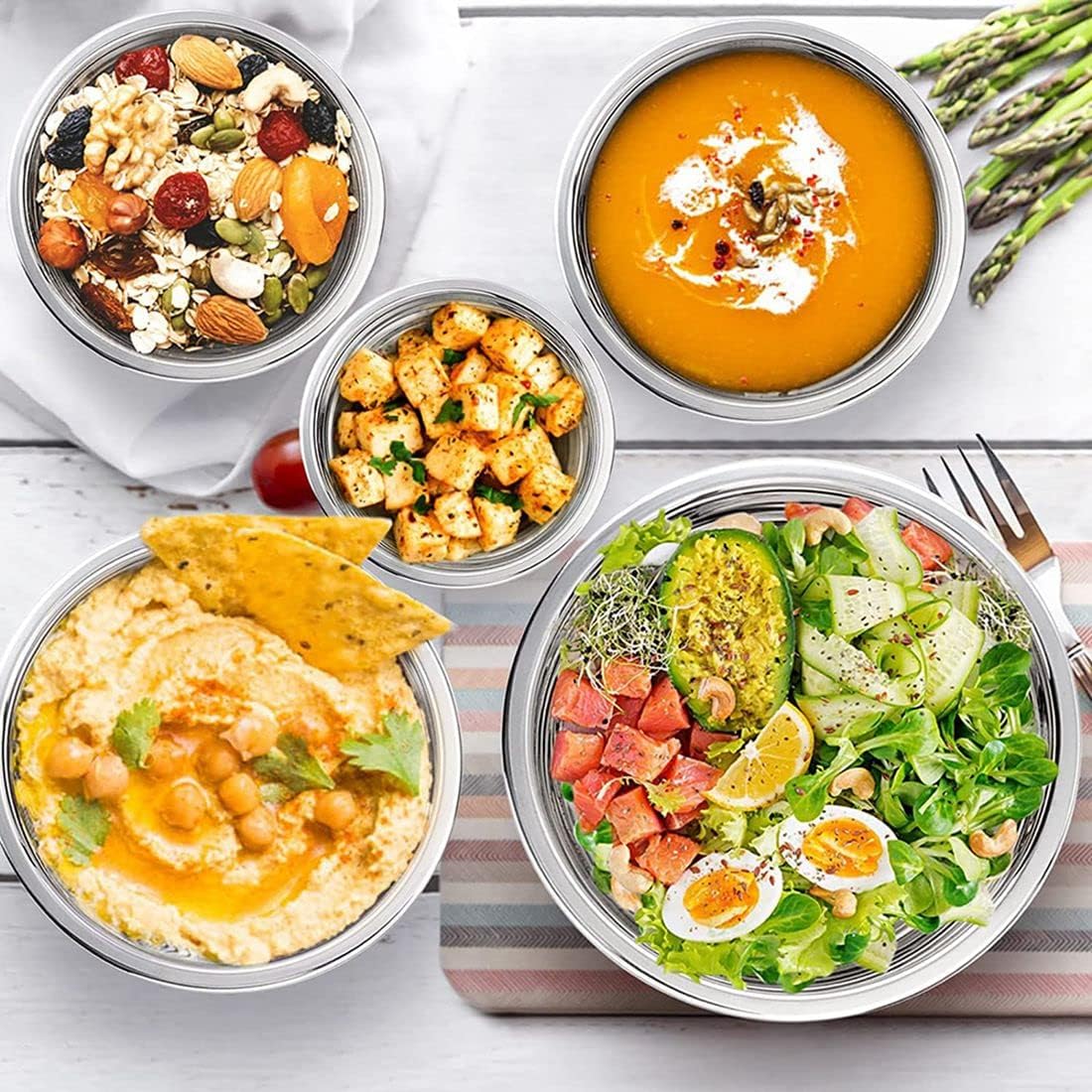 Набір з 5 мисок з кришками UN-1517 для зберігання та приготування їжі ∙ Миски UN-1517 з нержавної сталі з пластиковими кришками - мініатюра 8