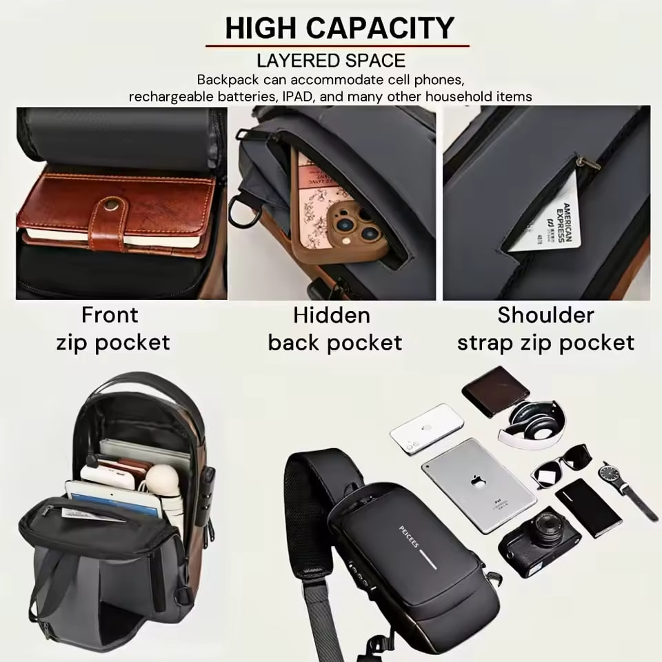 Нагрудна сумка-слінг SlaviKo з кодовим замком і USB - мініатюра 3