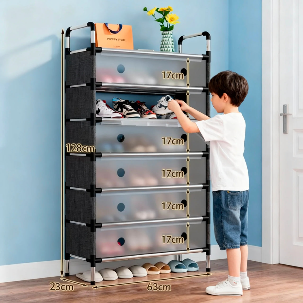 Обувниця для передпокою Схована Обувь Shoe Rack LY-1038 з 7 полицями ∙ Схована обувниця LY-1038 - мініатюра 3