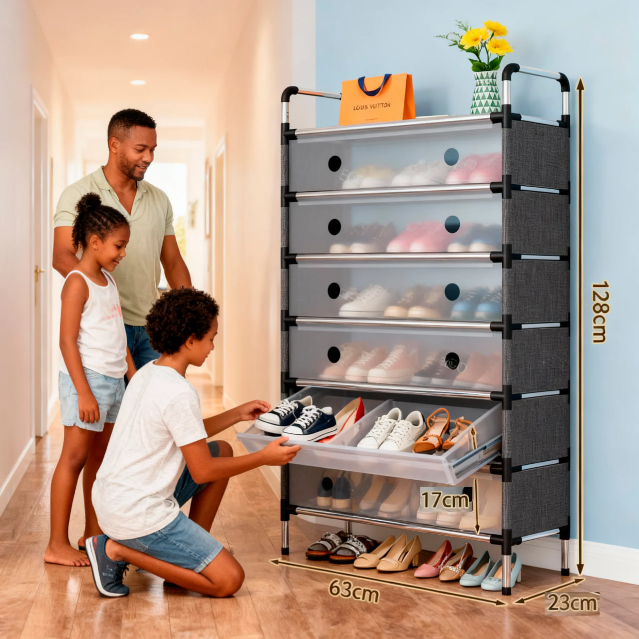 Обувниця для передпокою Схована Обувь Shoe Rack LY-1038 з 7 полицями ∙ Схована обувниця LY-1038 - мініатюра 4