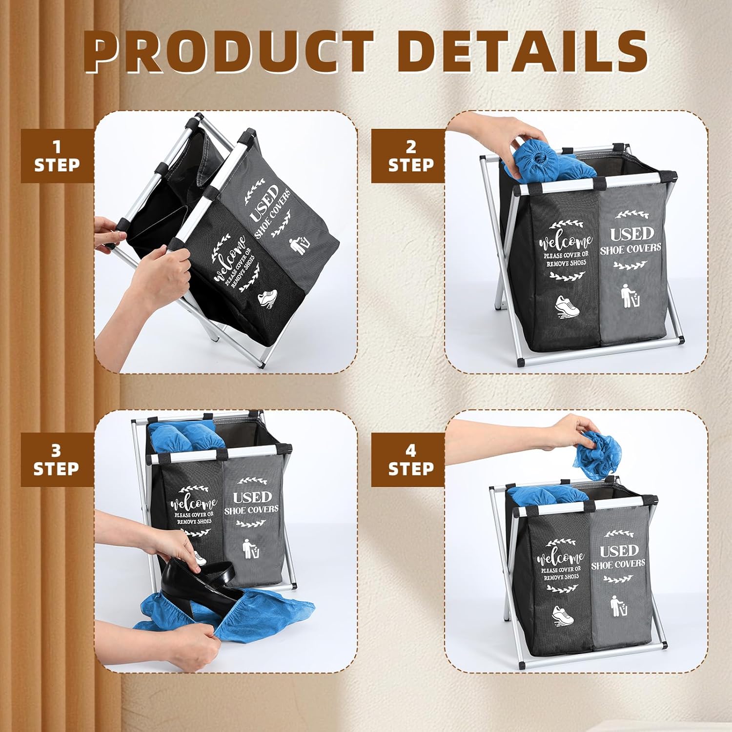 Корзина для взуття складна з 2 відсіками ∙ Чорно-біла універсальна корзина для взуття - мініатюра 2