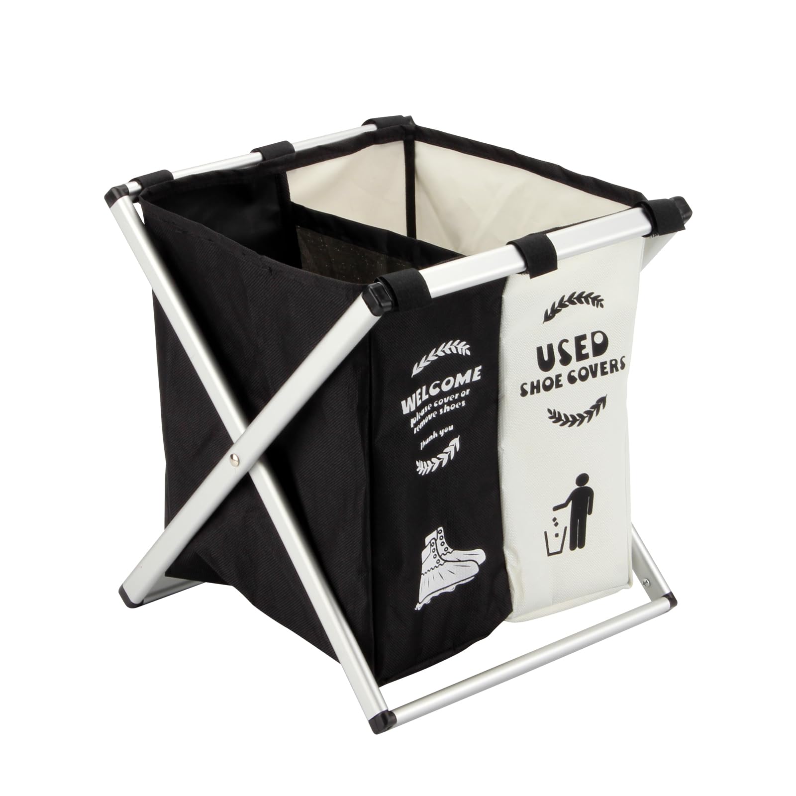 Корзина для взуття складна з 2 відсіками ∙ Чорно-біла універсальна корзина для взуття - мініатюра 3