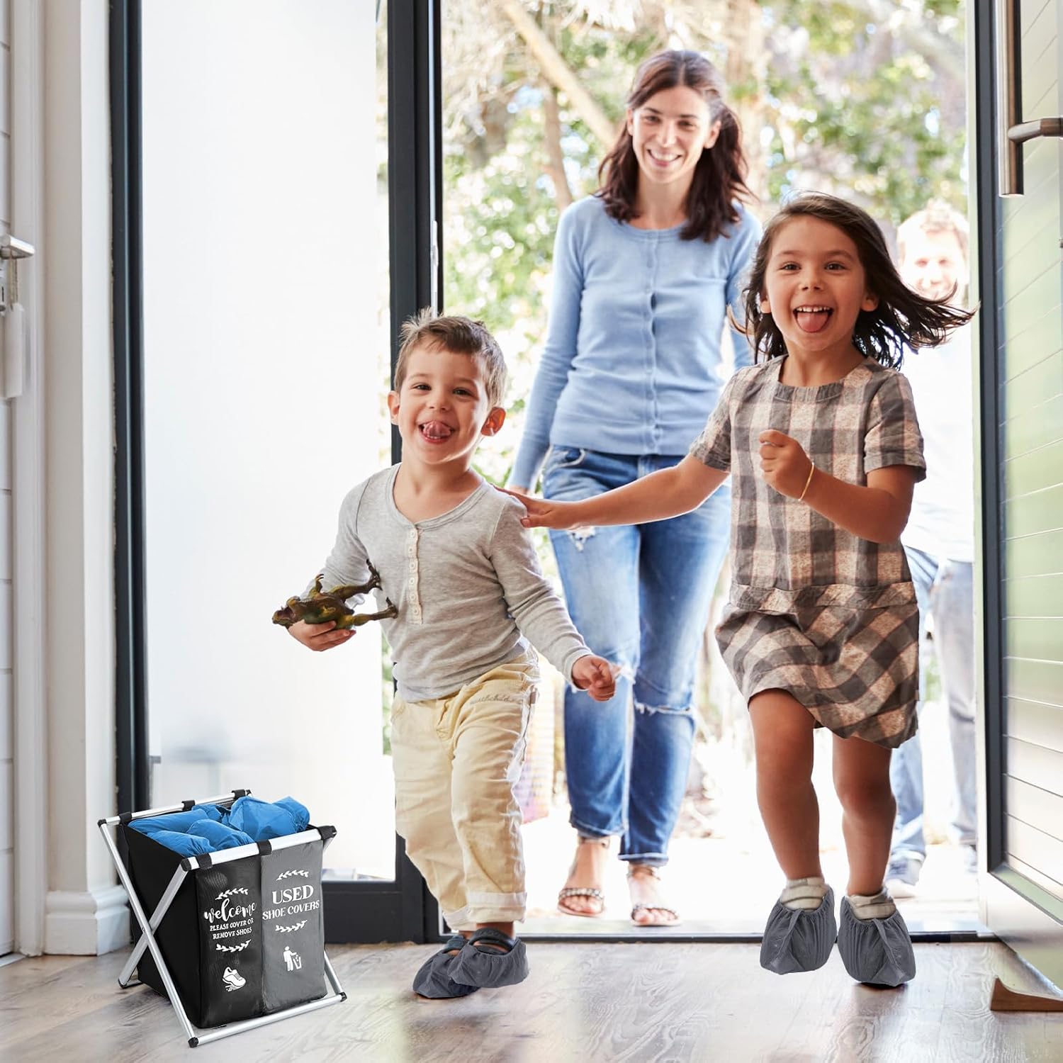 Корзина для взуття складна з 2 відсіками ∙ Чорно-біла універсальна корзина для взуття - мініатюра 7