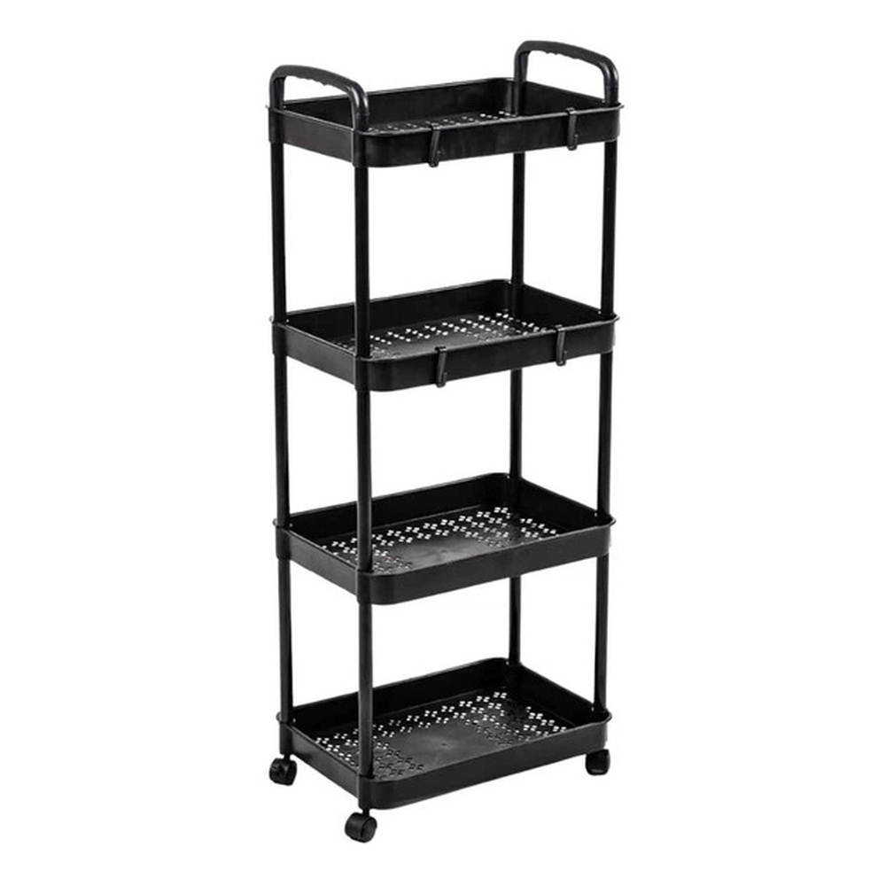 Органайзер стелаж для дому на 4 яруси з гачками • Етажерка для кухонного приладдя на коліщатках SKLM-11