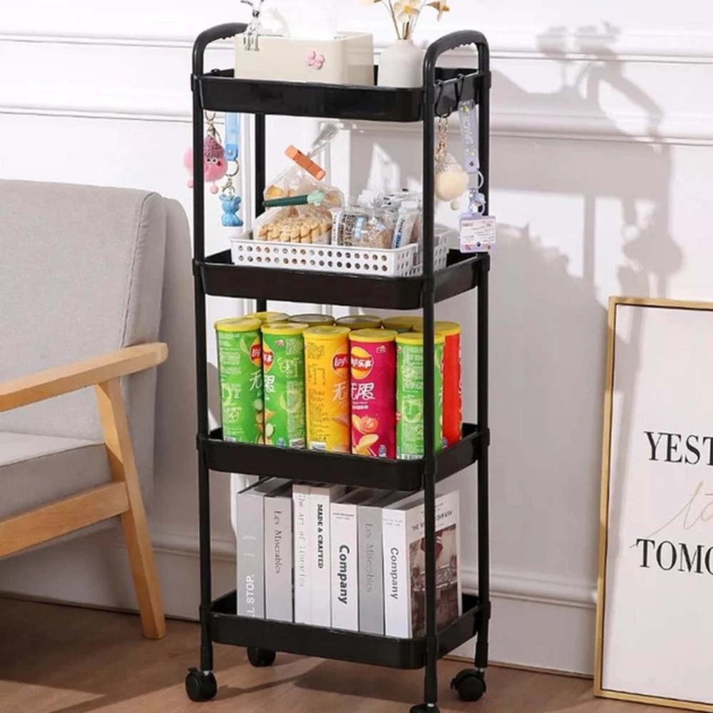 Етажерка SKLM-11 на 4 яруси з гачками і коліщатками для кухні, ванної та дому - мініатюра 7